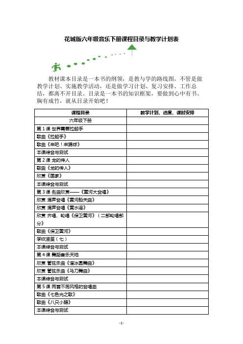 花城版六年级音乐下册课程目录与教学计划表