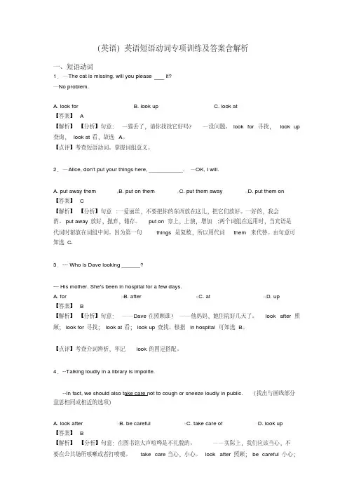 (英语)英语短语动词专项训练及答案含解析