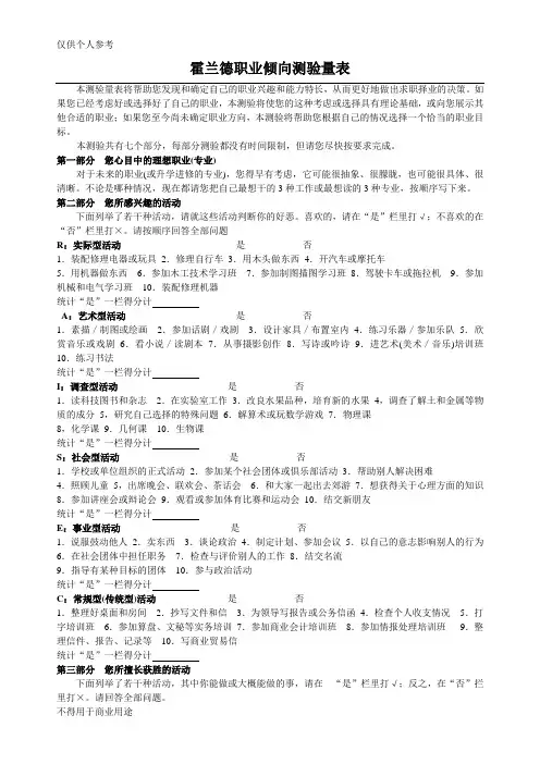 霍兰德职业倾向测验量表(完整版)