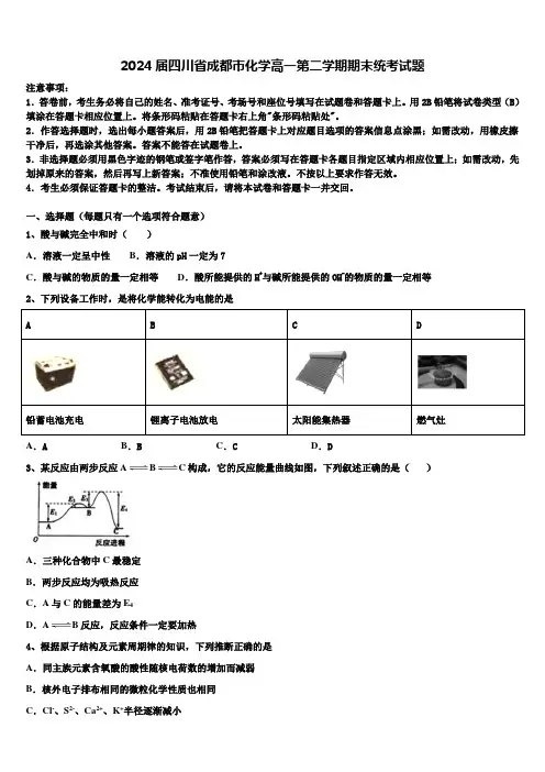 2024届四川省成都市化学高一第二学期期末统考试题含解析