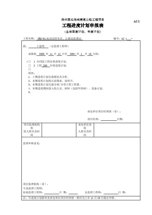 工程总进度计划申报表