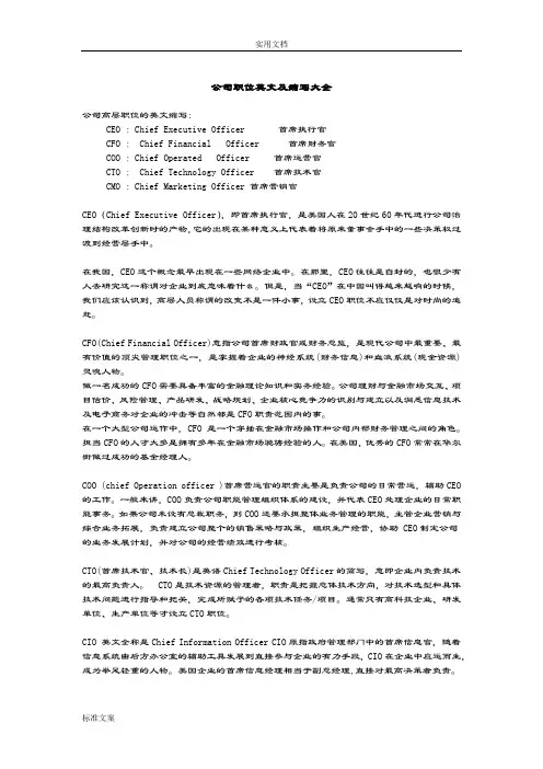 公司管理系统职位名称英文及缩写