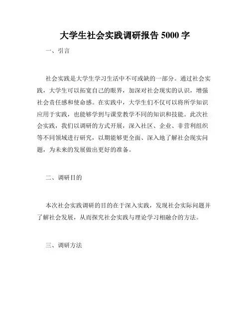 大学生社会实践调研报告5000字