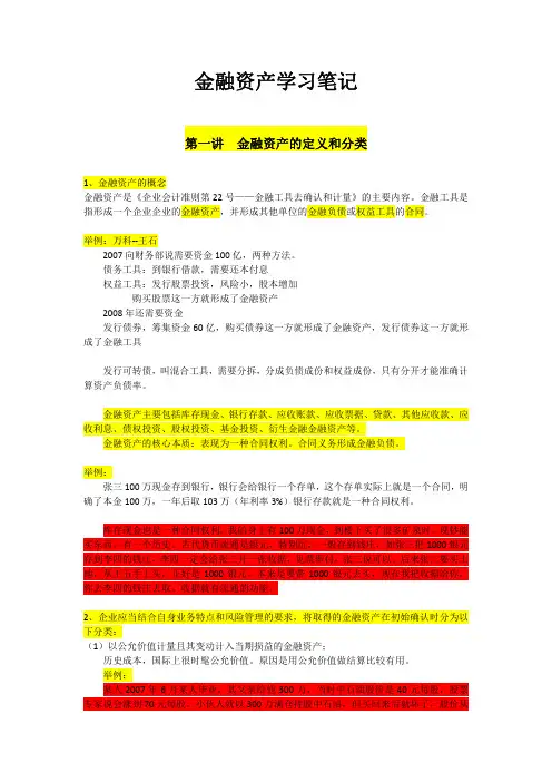 金融资产学习笔记