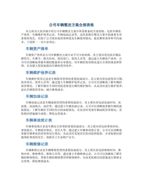 公司车辆整改方案全部表格