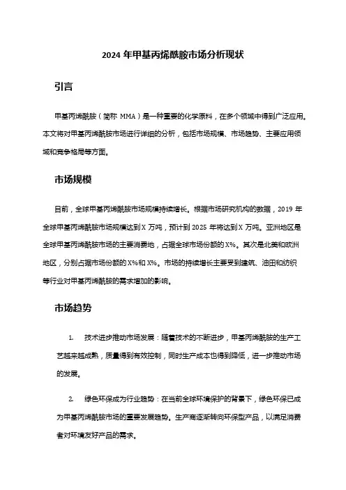 2024年甲基丙烯酰胺市场分析现状