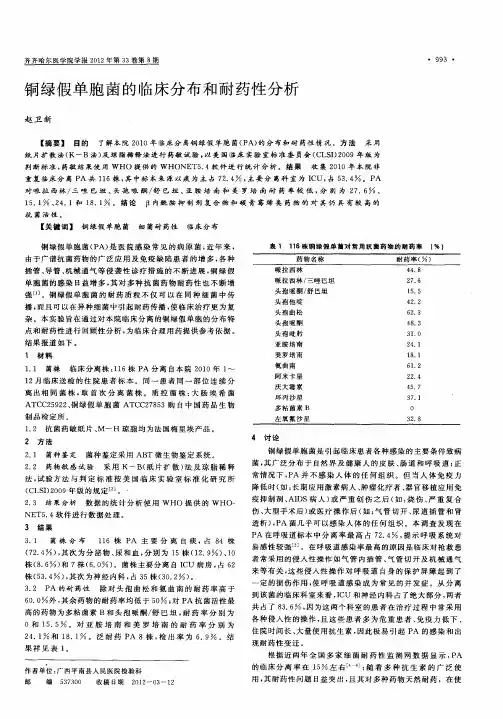 铜绿假单胞菌的临床分布和耐药性分析
