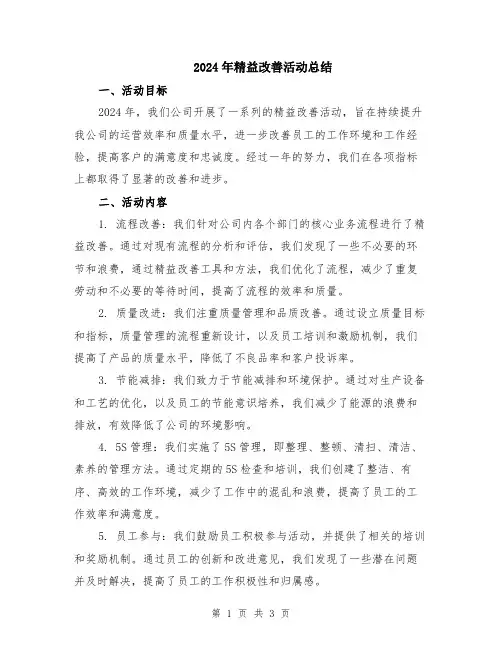 2024年精益改善活动总结