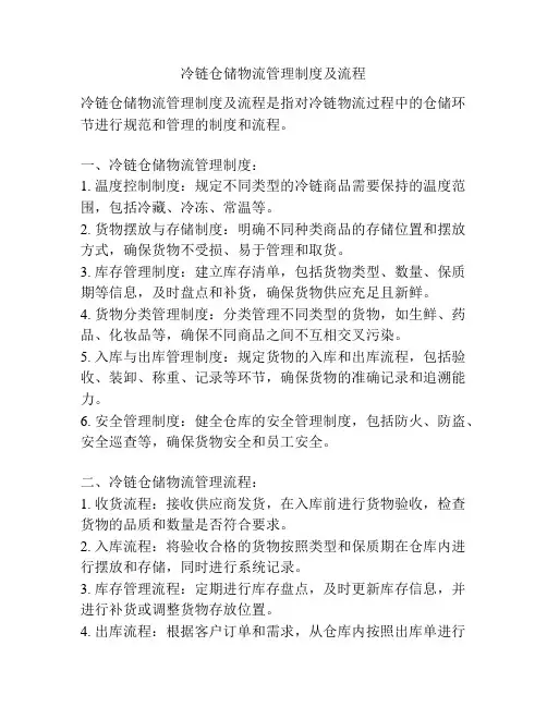 冷链仓储物流管理制度及流程
