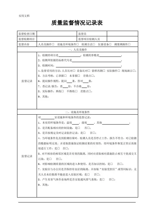 质量监督情况记录表
