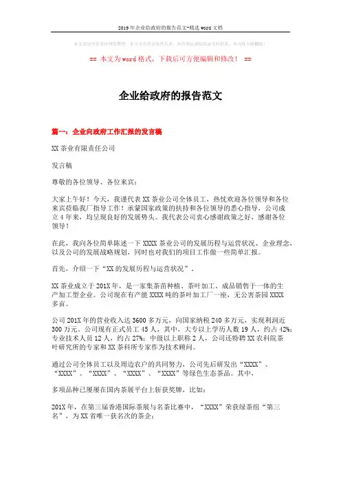 2019年企业给政府的报告范文-精选word文档 (9页)