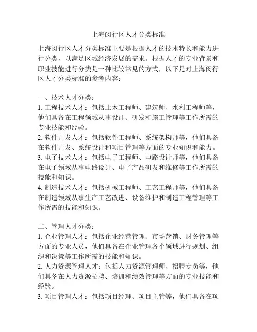 上海闵行区人才分类标准