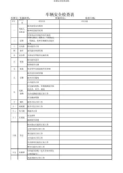 车辆安全检查表格