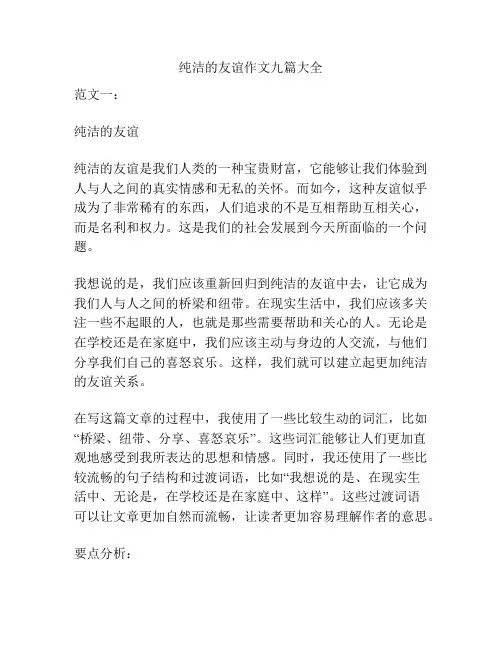 纯洁的友谊作文九篇大全