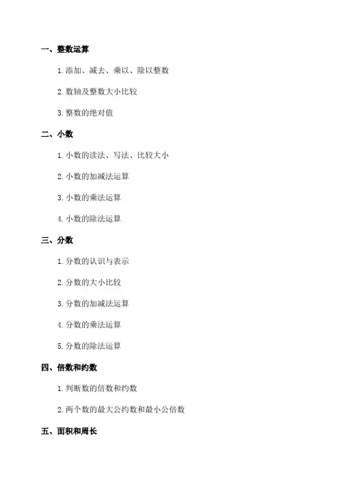 小学数学六年级总复习知识点归纳