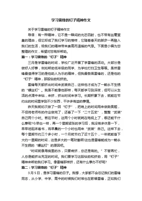 学习雷锋的钉子精神作文