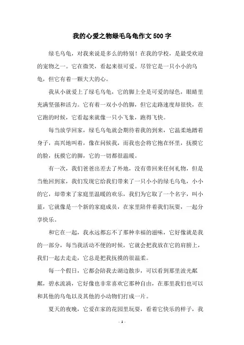 我的心爱之物绿毛乌龟作文500字