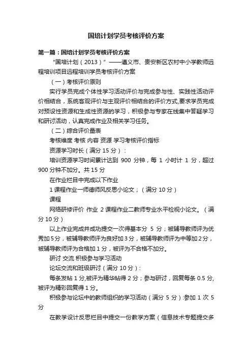 国培计划学员考核评价方案