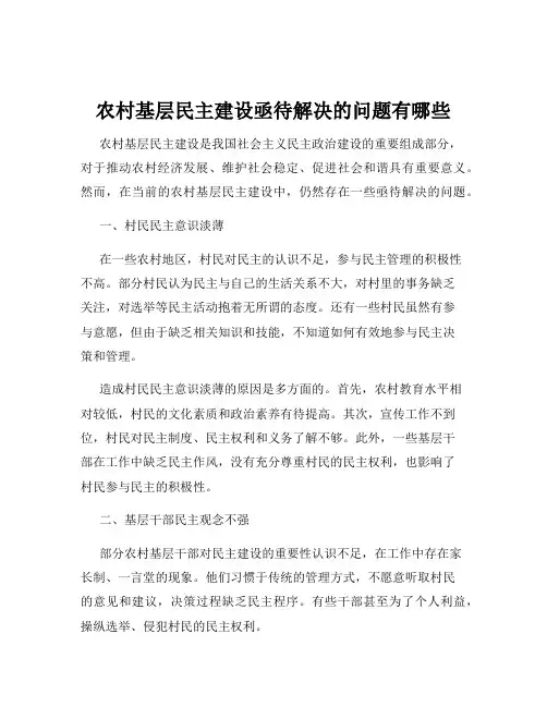 农村基层民主建设亟待解决的问题有哪些
