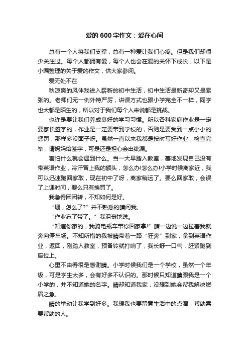 爱的600字作文：爱在心间