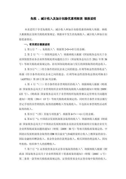 免税减计收入及加计扣除优惠明细表填报说明