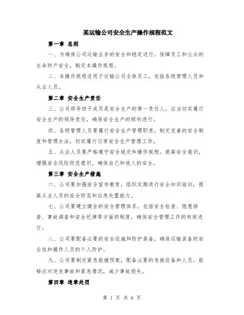 某运输公司安全生产操作规程范文（二篇）
