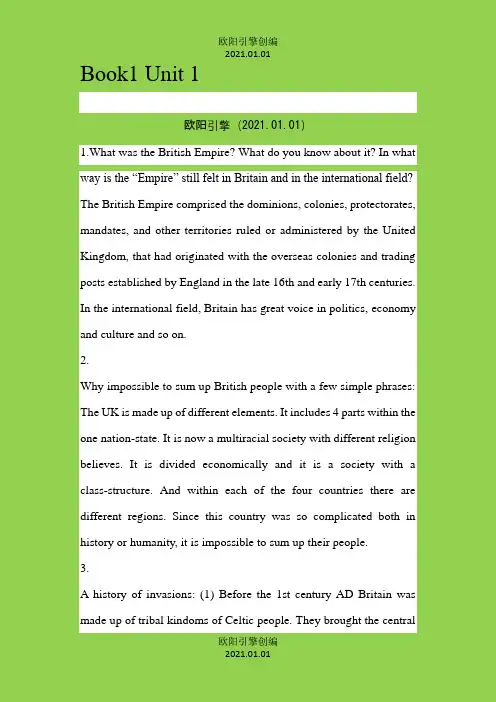英语国家社会与文化入门 课后题答案之欧阳引擎创编