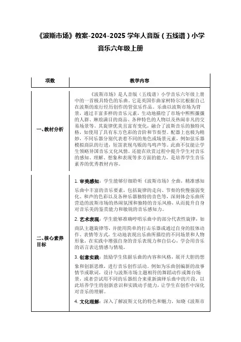 《波斯市场》教案-2024-2025学年人音版(五线谱)小学音乐六年级上册