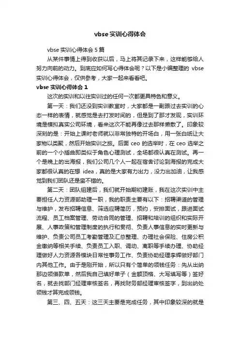 vbse实训心得体会