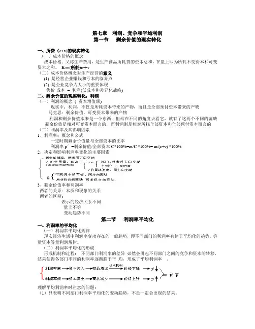 政治经济学复习纲要 第七章  利润
