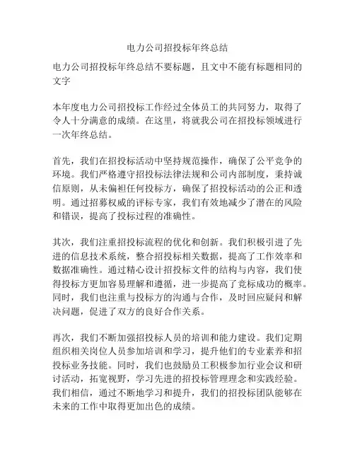 电力公司招投标年终总结