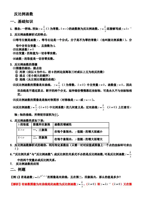 初中数学反比例函数知识点及经典例题