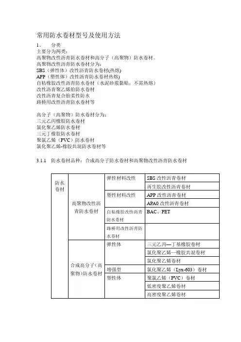 常用防水卷材型号及使用方法