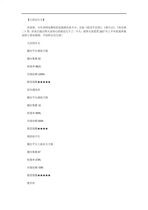 最新2020年上半年收视率最高的十部电视剧.doc