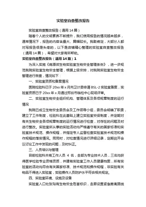 实验室自查整改报告