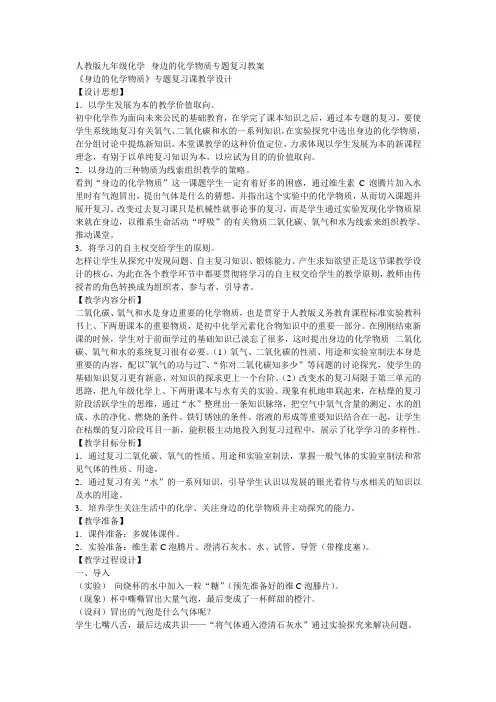 人教版九年级化学专题复习教案