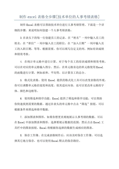 制作excel表格全步骤[技术单位的人事考绩表格]