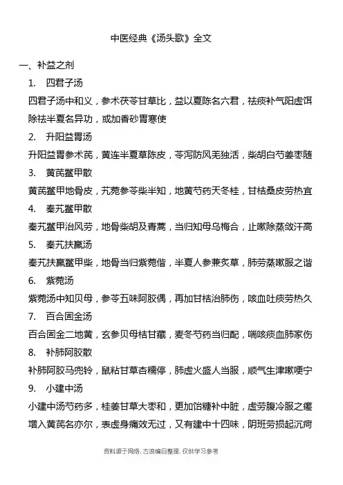 中医经典《汤头歌》目录和全文