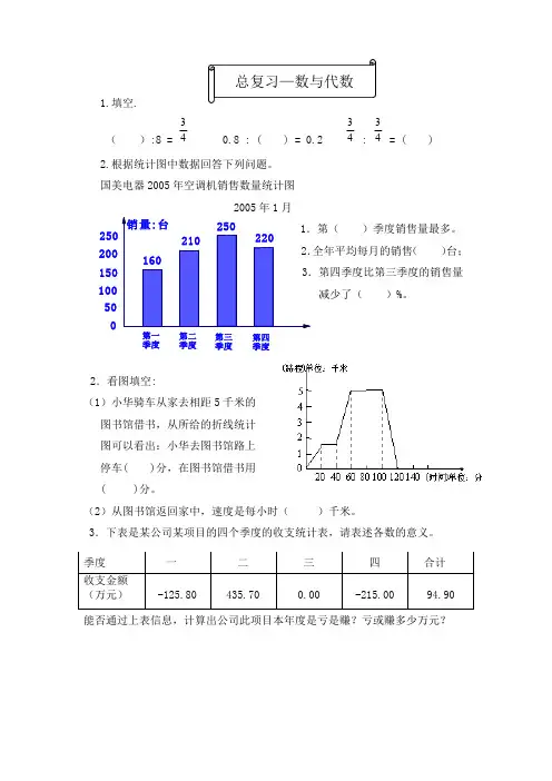 北师大版六年级数学上册期末总复习试卷题-数与代数