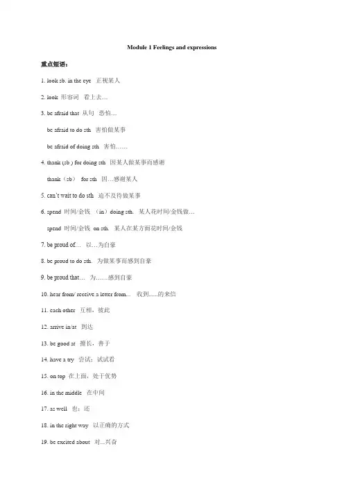 外研版2019-2020年八年级英语下册重点短语和重点语法 Module 1 Feelings and expressions(含习题和答案)