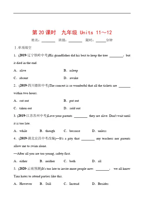 中考英语复习九年级 Units 11～12