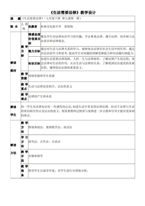 初中道德与法治七年级下册 生活需要法律-全国优质课一等奖