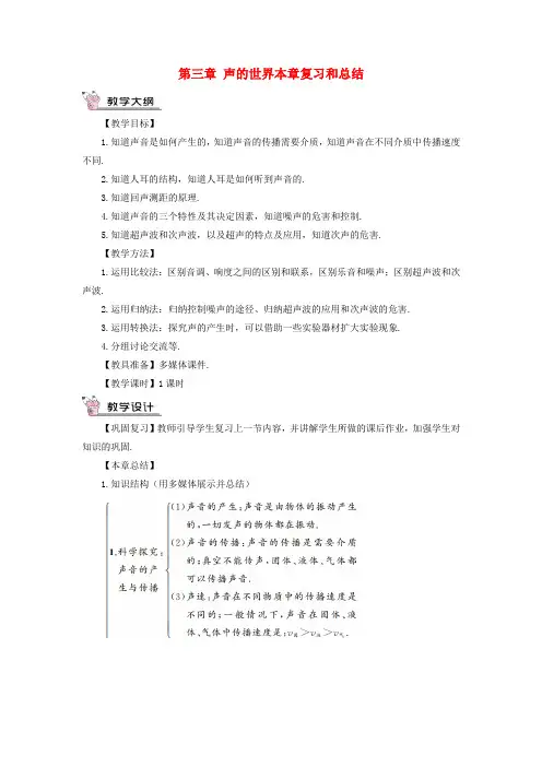 2019年八年级物理全册第三章声的世界本章复习和总结教案新版沪科版