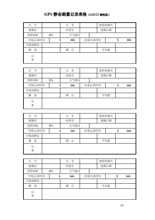 GPS静态测量记录表格