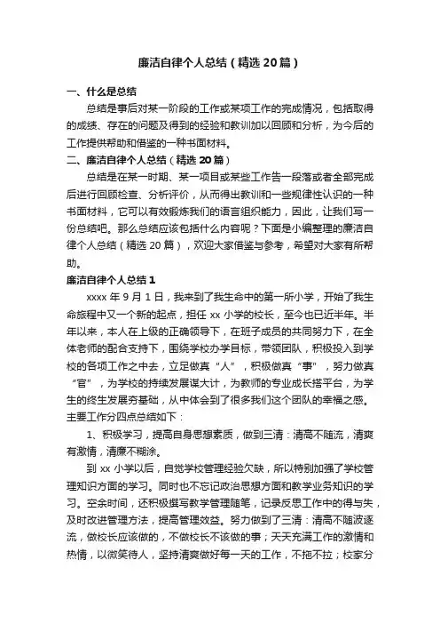 廉洁自律个人总结（精选20篇）