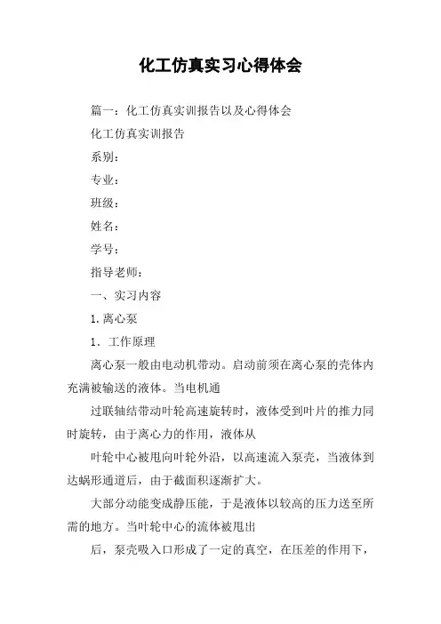 化工仿真实习心得体会