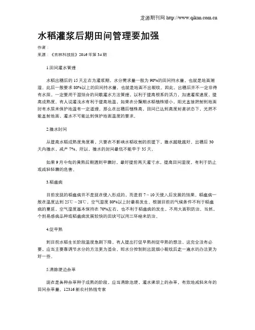 水稻灌浆后期田间管理要加强
