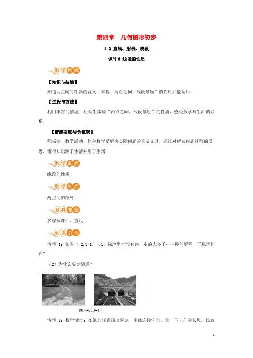 靖远县一中七年级数学上册 第4章 几何图形初步 4.2 直线、射线、线段 课时3 线段的性质教案 新