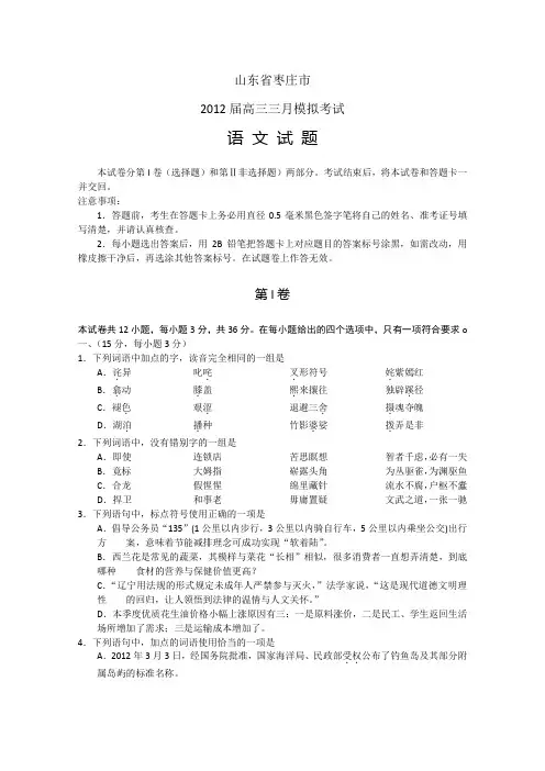 山东省枣庄市高三第一次高考模拟 语文试题枣庄一模