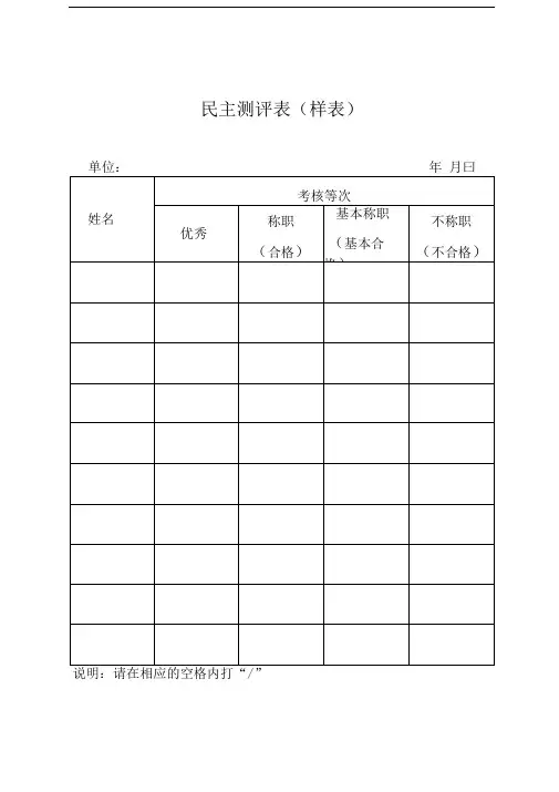 民主测评表(样表)